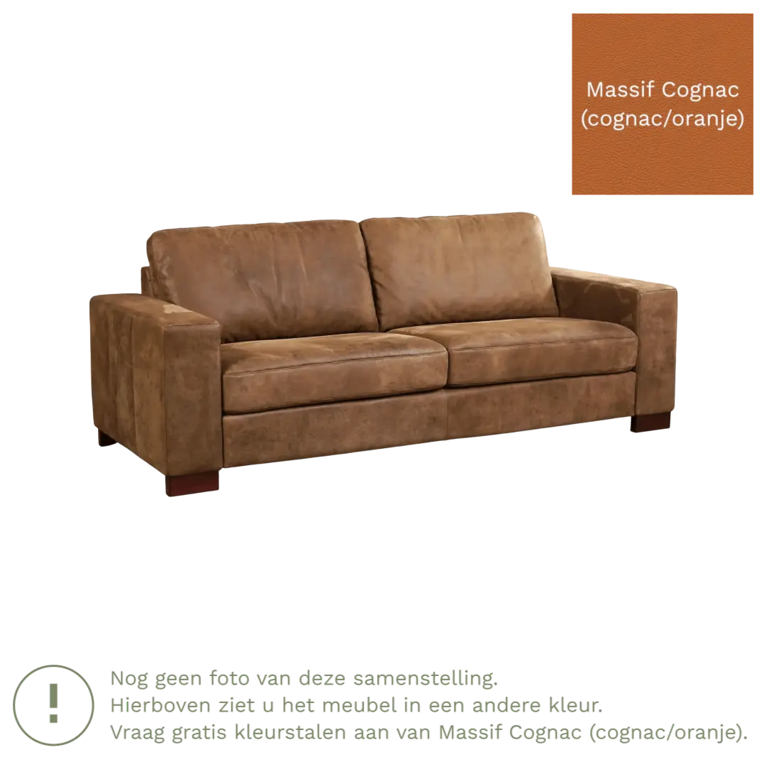 afbeelding van Leren bank Enjoy - 3 zits - Massif Cognac (cognac/oranje) - Poten hout bruin