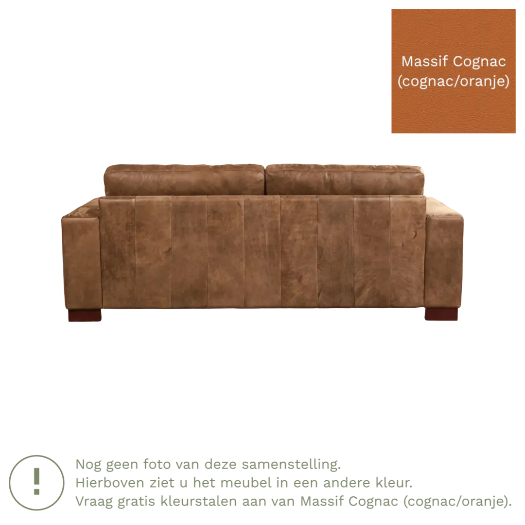 afbeelding van Leren bank Enjoy - 3 zits - Massif Cognac (cognac/oranje) - Poten hout bruin
