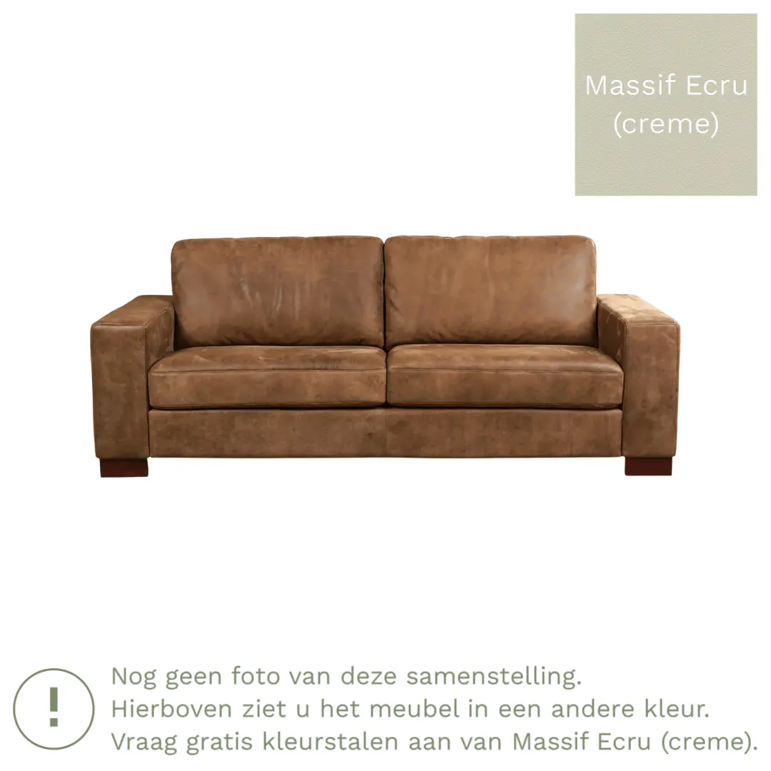 afbeelding van Leren bank Enjoy - 3 zits - Massif Ecru (crème) - Poten hout bruin