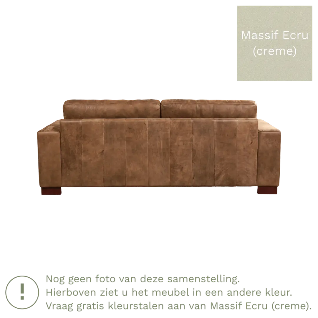 afbeelding van Leren bank Enjoy - 3 zits - Massif Ecru (crème) - Poten hout zwart