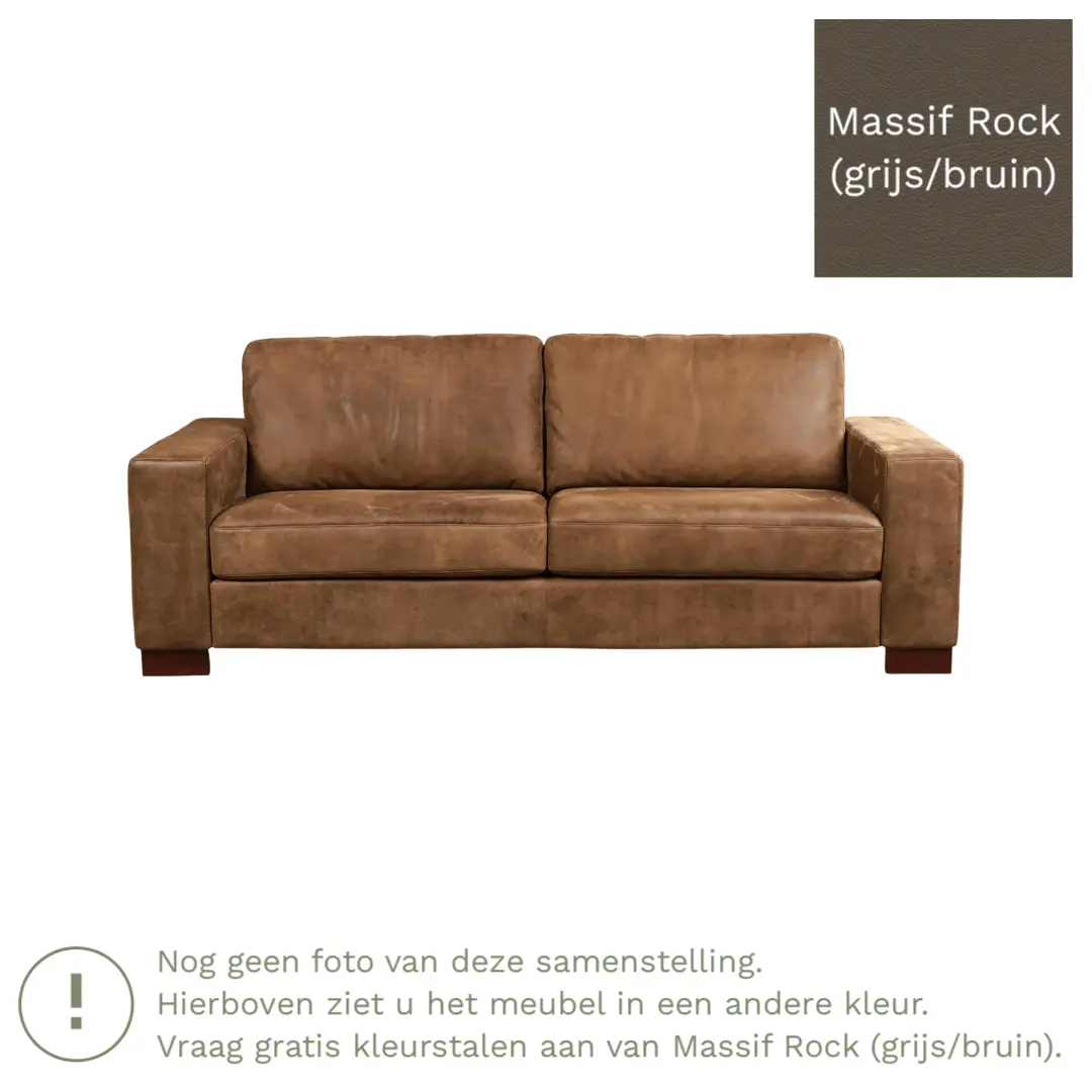 afbeelding van Leren bank Enjoy - 3 zits - Massif Rock (grijs/bruin) - Poten hout zwart