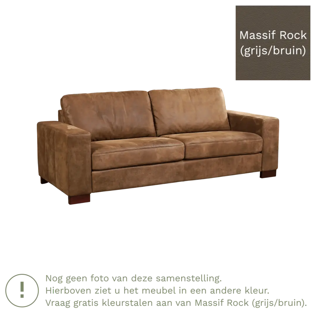 afbeelding van Leren bank Enjoy - 3 zits - Massif Rock (grijs/bruin) - Poten hout zwart