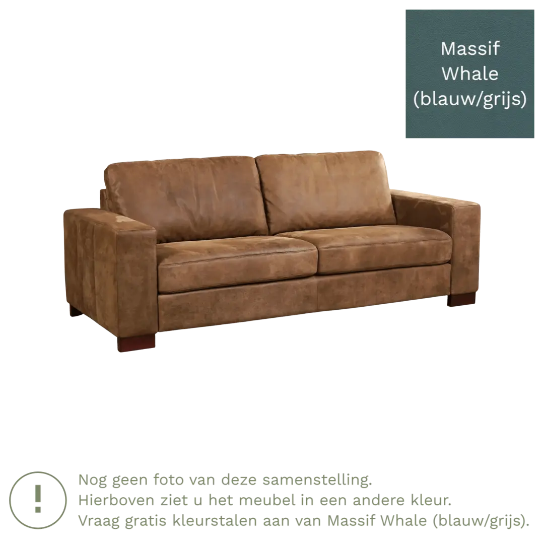 afbeelding van Leren bank Enjoy - 3 zits - Massif Whale (blauw/grijs) - Poten hout zwart