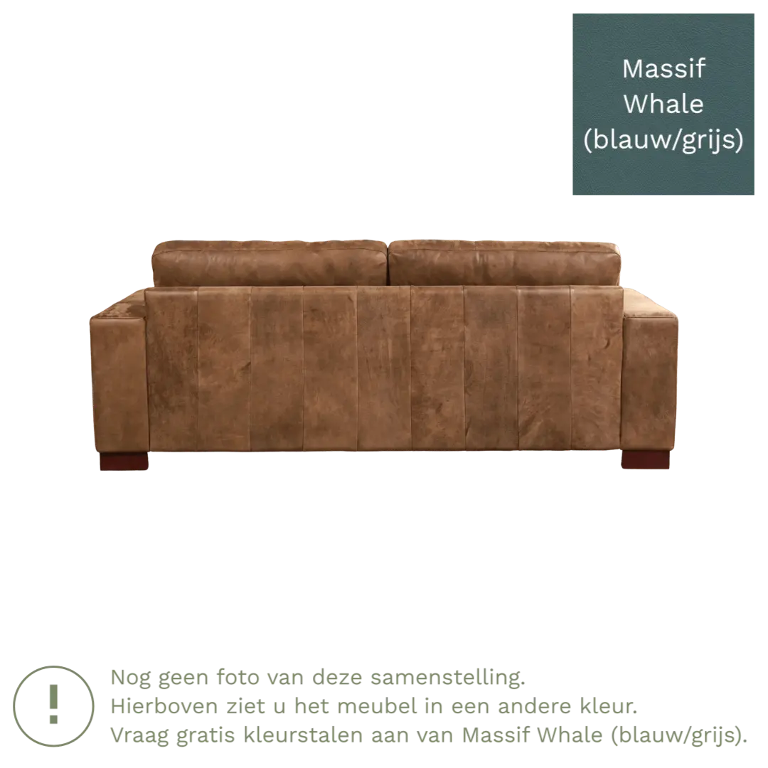 afbeelding van Leren bank Enjoy - 3 zits - Massif Whale (blauw/grijs) - Poten hout zwart