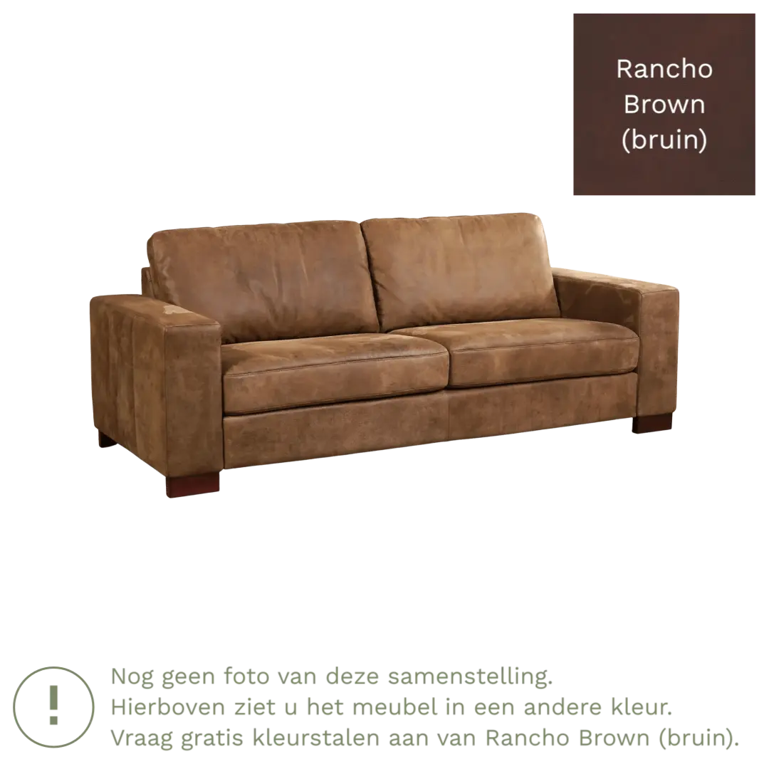 afbeelding van Leren bank Enjoy - 3 zits - Rancho Brown (bruin) - Poten hout bruin
