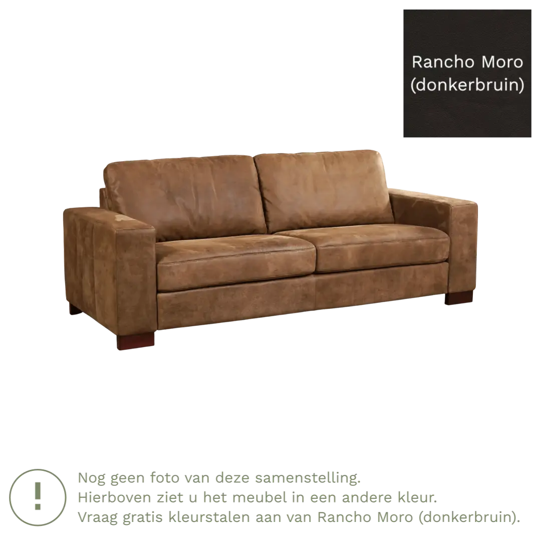 afbeelding van Leren bank Enjoy - 3 zits - Rancho Moro (donkerbruin) - Poten hout bruin
