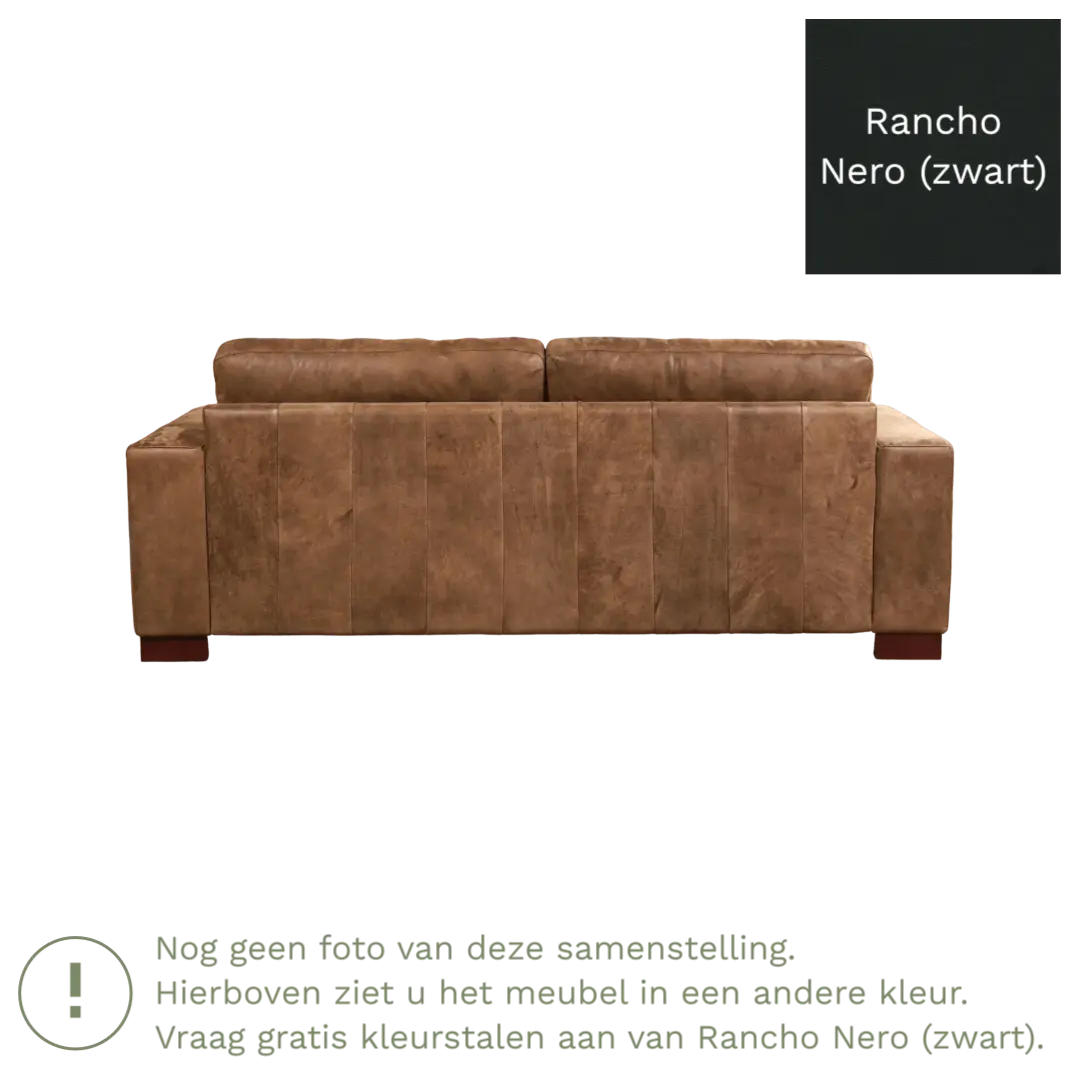 afbeelding van Leren bank Enjoy - 3 zits - Rancho Nero (zwart) - Poten hout bruin