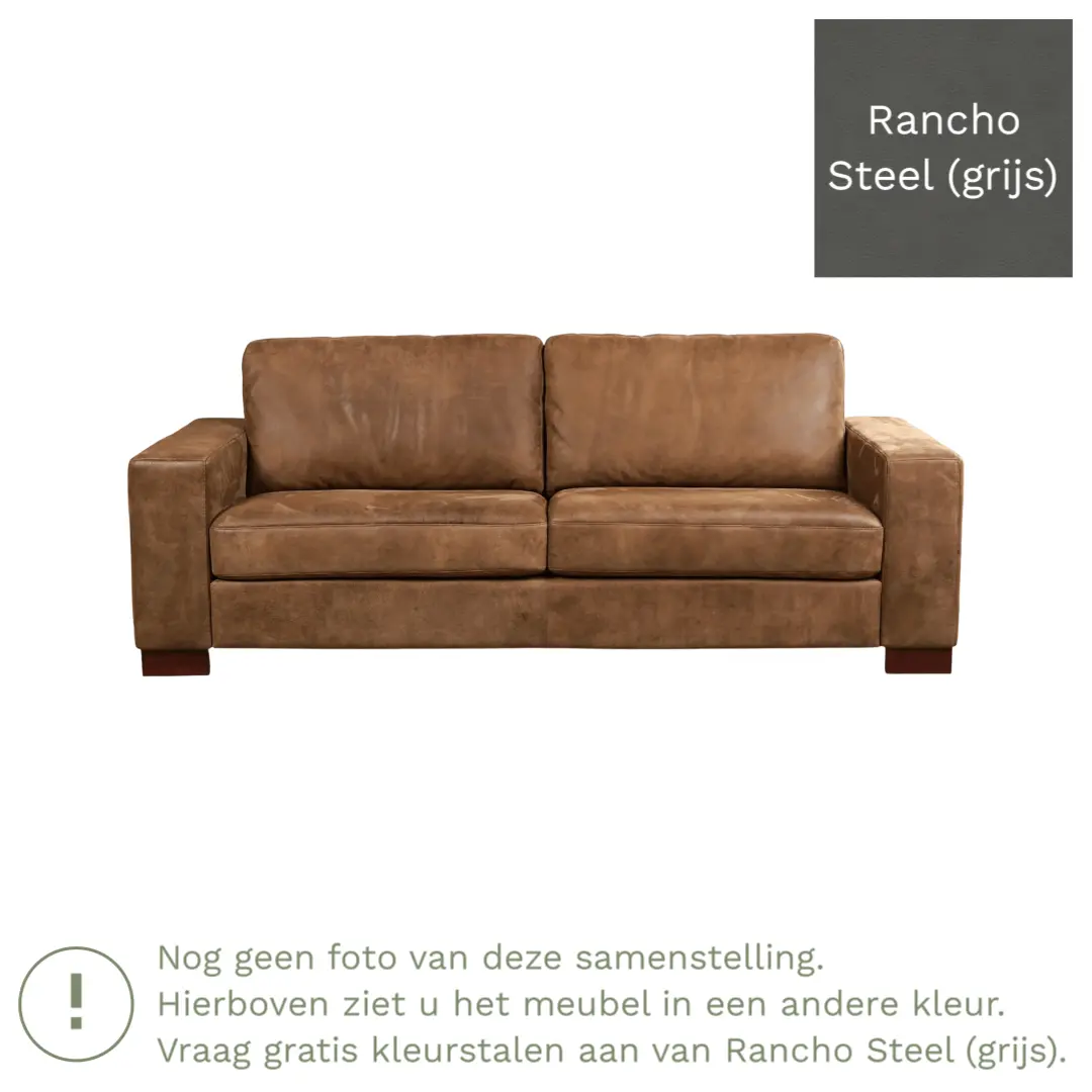 afbeelding van Leren bank Enjoy - 3 zits - Rancho Steel (grijs) - Poten hout zwart