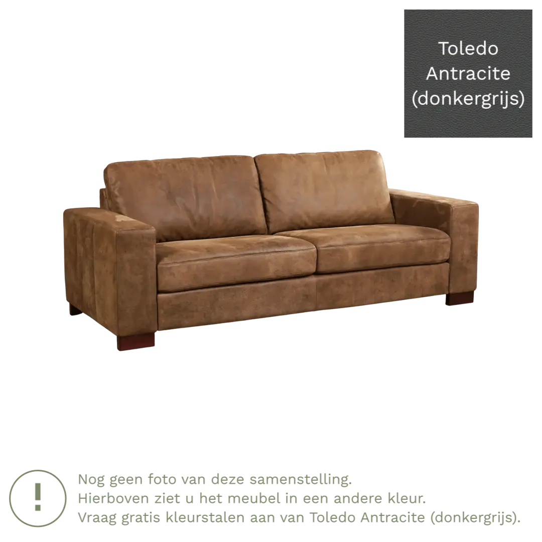 afbeelding van Leren bank Enjoy - 3 zits - Toledo Antracite (donkergrijs) - Poten hout zwart