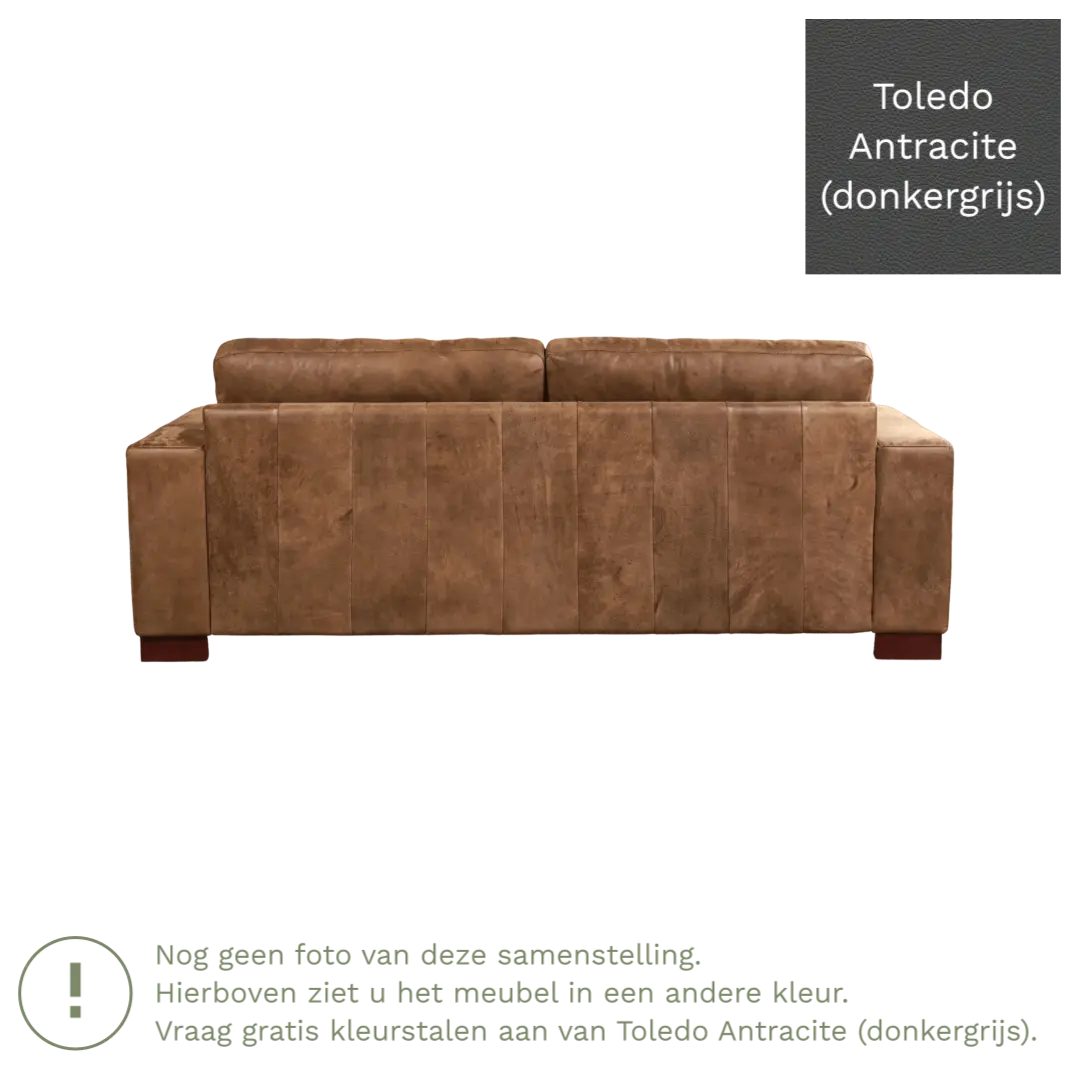 afbeelding van Leren bank Enjoy - 3 zits - Toledo Antracite (donkergrijs) - Poten hout zwart