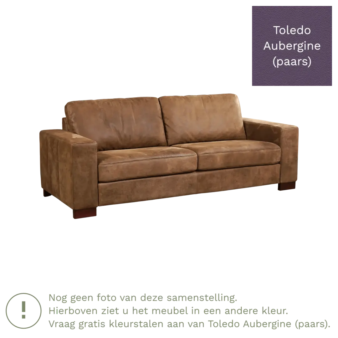 afbeelding van Leren bank Enjoy - 3 zits - Toledo Aubergine (paars) - Poten hout bruin
