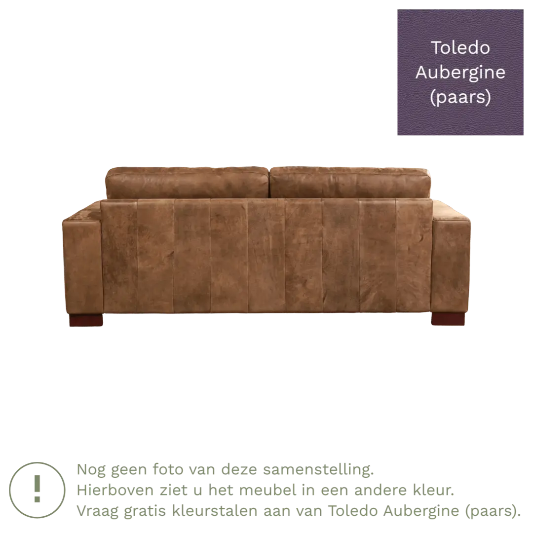 afbeelding van Leren bank Enjoy - 3 zits - Toledo Aubergine (paars) - Poten hout bruin