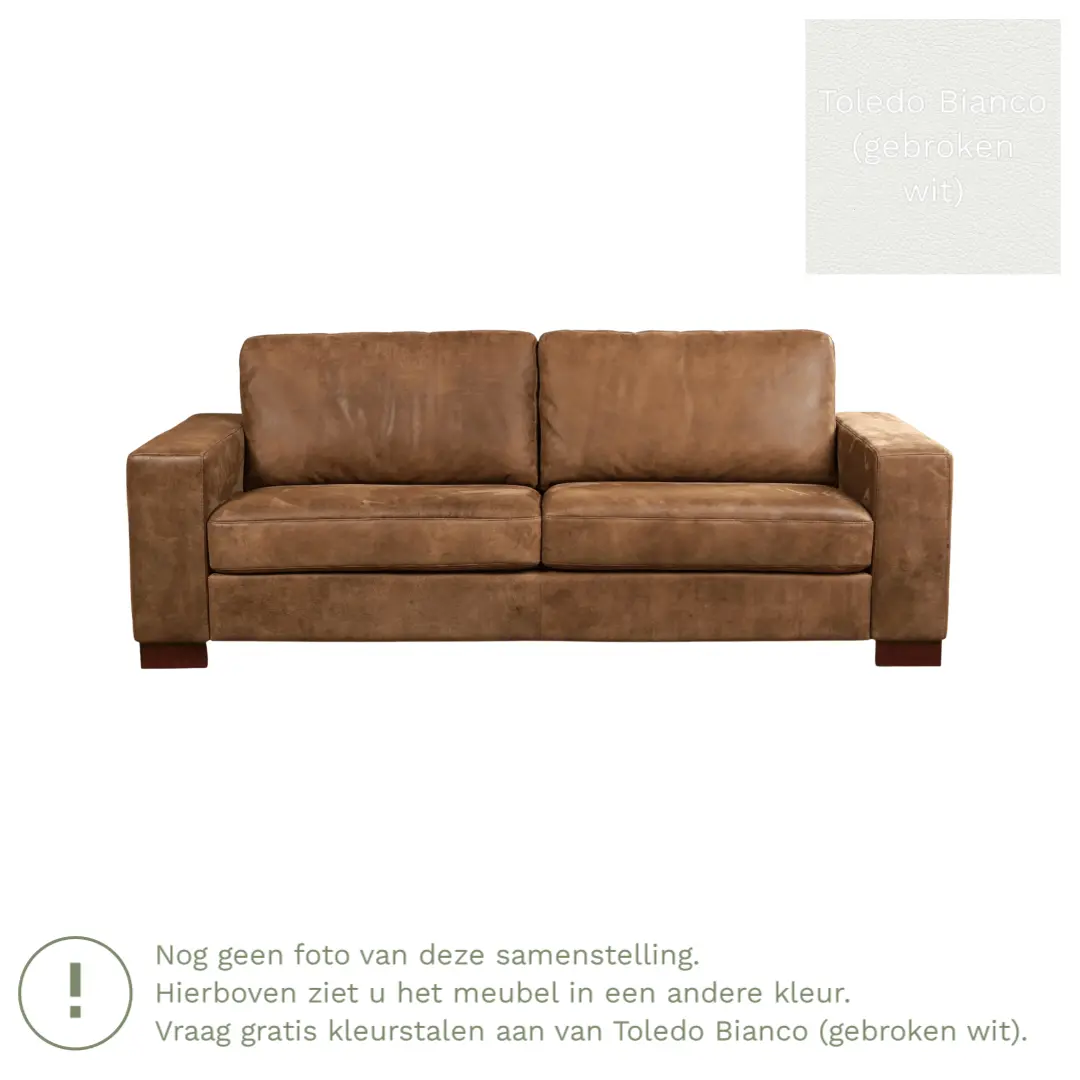 afbeelding van Leren bank Enjoy - 3 zits - Toledo Bianco (gebroken wit) - Poten hout zwart