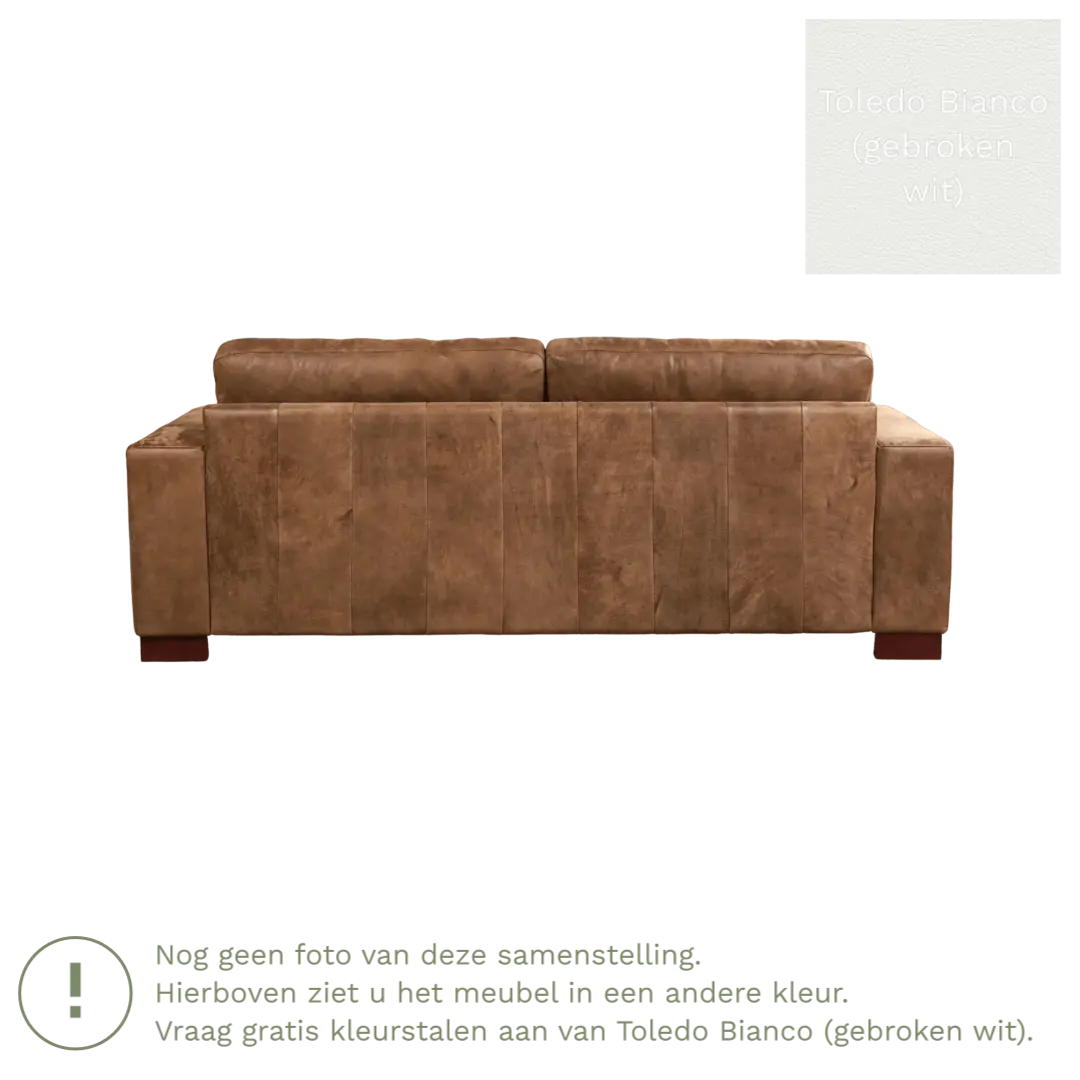 afbeelding van Leren bank Enjoy - 3 zits - Toledo Bianco (gebroken wit) - Poten hout zwart