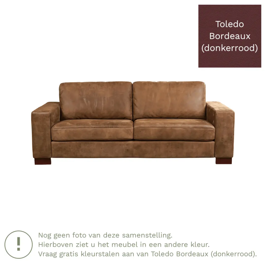 afbeelding van Leren bank Enjoy - 3 zits - Toledo Bordeaux (donkerrood) - Poten hout zwart