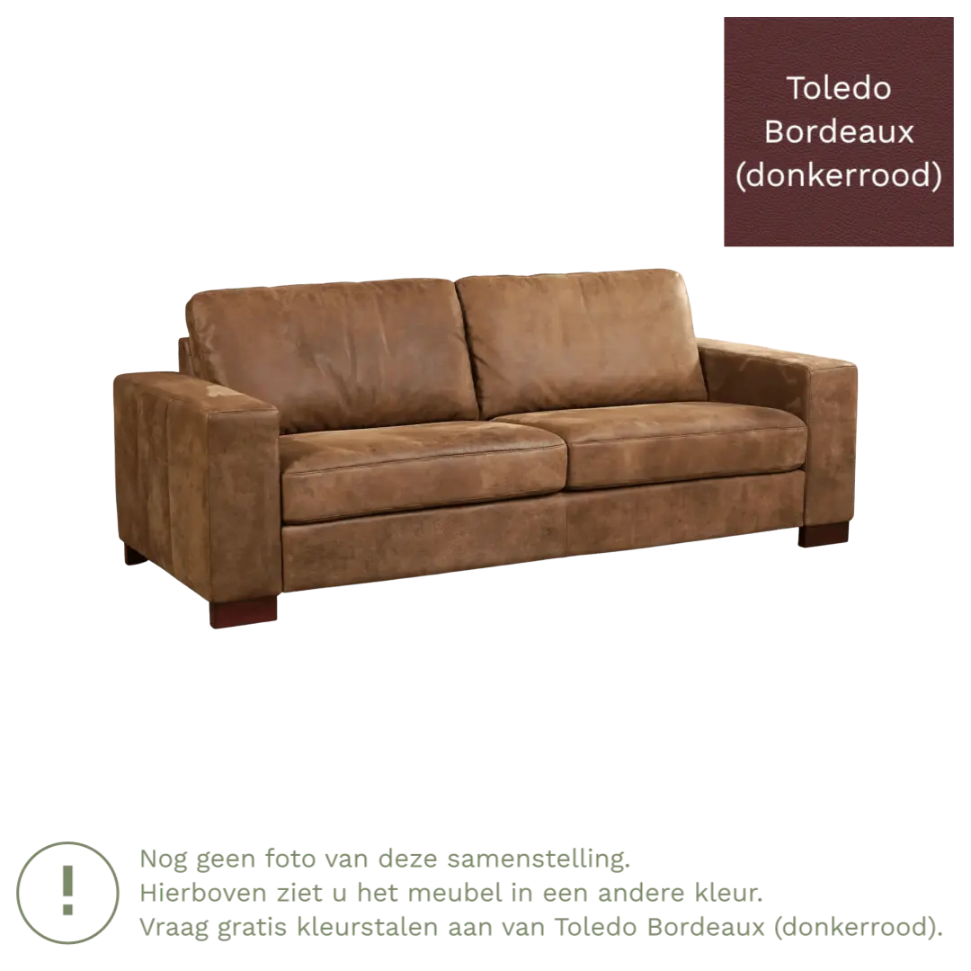 afbeelding van Leren bank Enjoy - 3 zits - Toledo Bordeaux (donkerrood) - Poten hout zwart