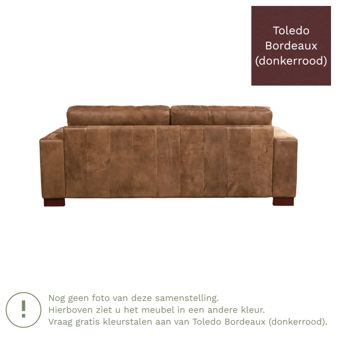 afbeelding van Leren bank Enjoy - 3 zits - Toledo Bordeaux (donkerrood) - Poten hout zwart
