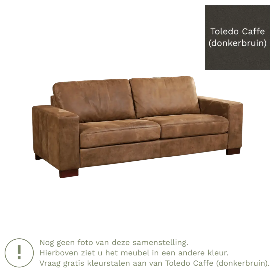 afbeelding van Leren bank Enjoy - 3 zits - Toledo Caffe (donkerbruin) - Poten hout zwart