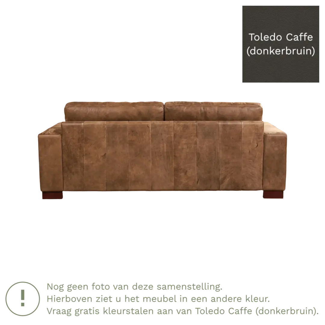 afbeelding van Leren bank Enjoy - 3 zits - Toledo Caffe (donkerbruin) - Poten hout zwart