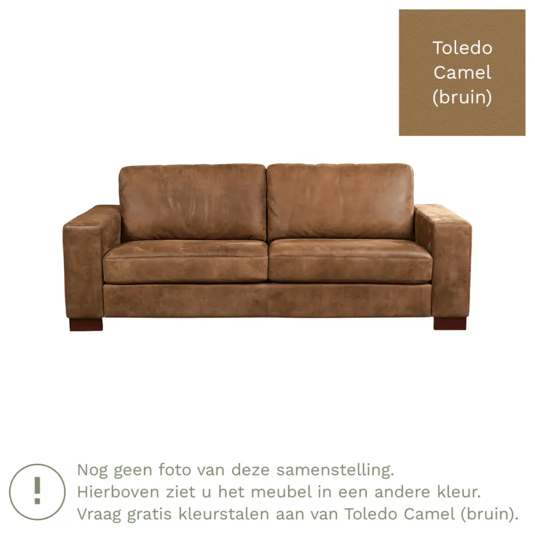 afbeelding van Leren bank Enjoy - 3 zits - Toledo Camel (bruin) - Poten hout zwart