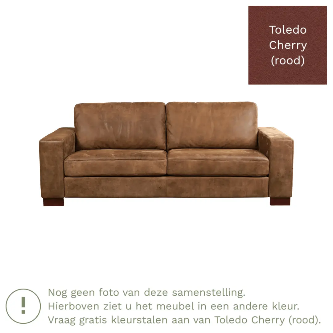 afbeelding van Leren bank Enjoy - 3 zits - Toledo Cherry (rood) - Poten hout zwart