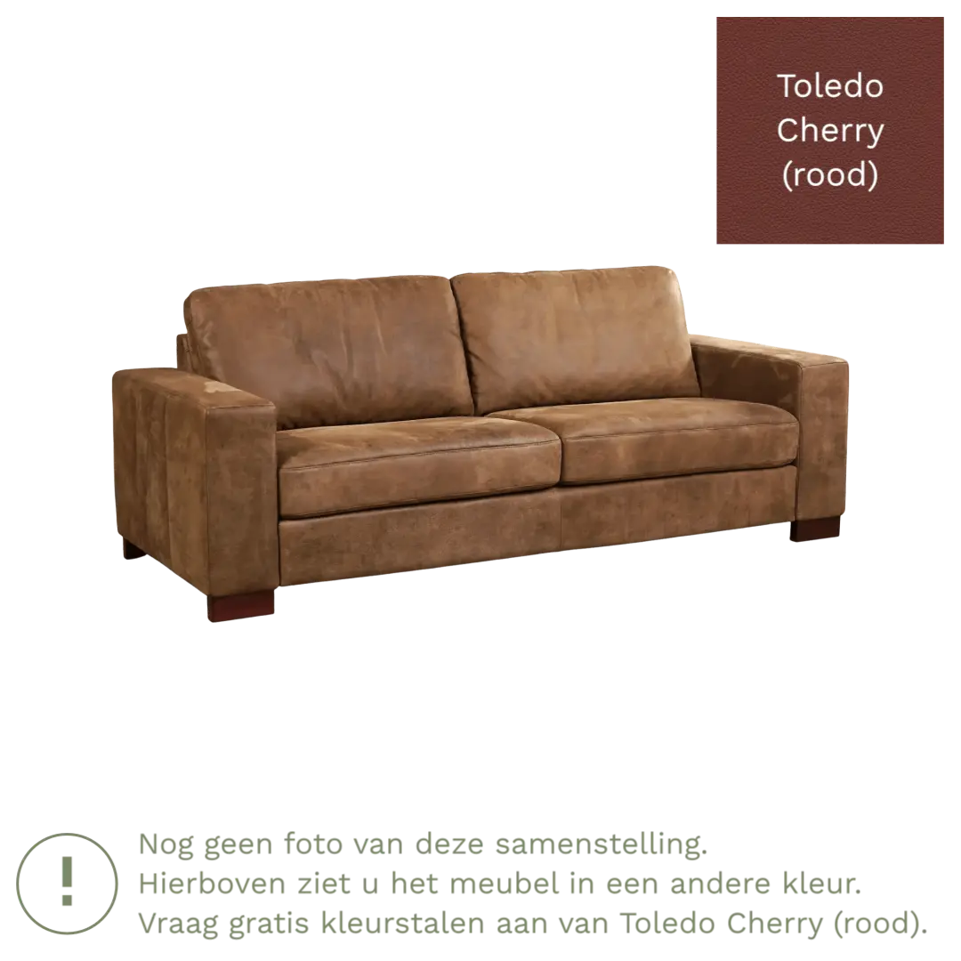 afbeelding van Leren bank Enjoy - 3 zits - Toledo Cherry (rood) - Poten hout zwart