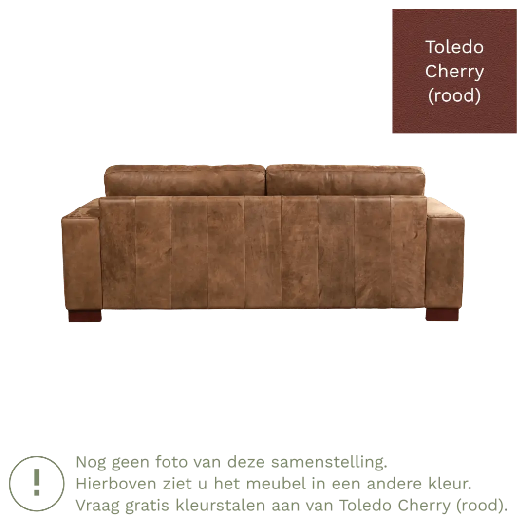 afbeelding van Leren bank Enjoy - 3 zits - Toledo Cherry (rood) - Poten hout zwart