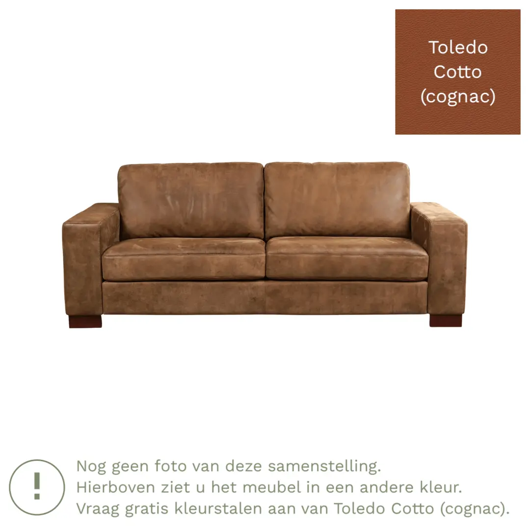 afbeelding van Leren bank Enjoy - 3 zits - Toledo Cotto (cognac) - Poten hout zwart