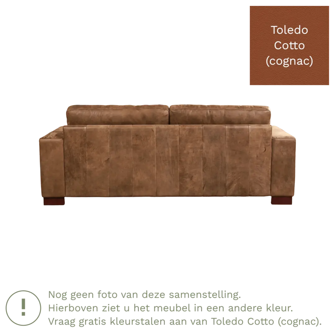 afbeelding van Leren bank Enjoy - 3 zits - Toledo Cotto (cognac) - Poten hout zwart