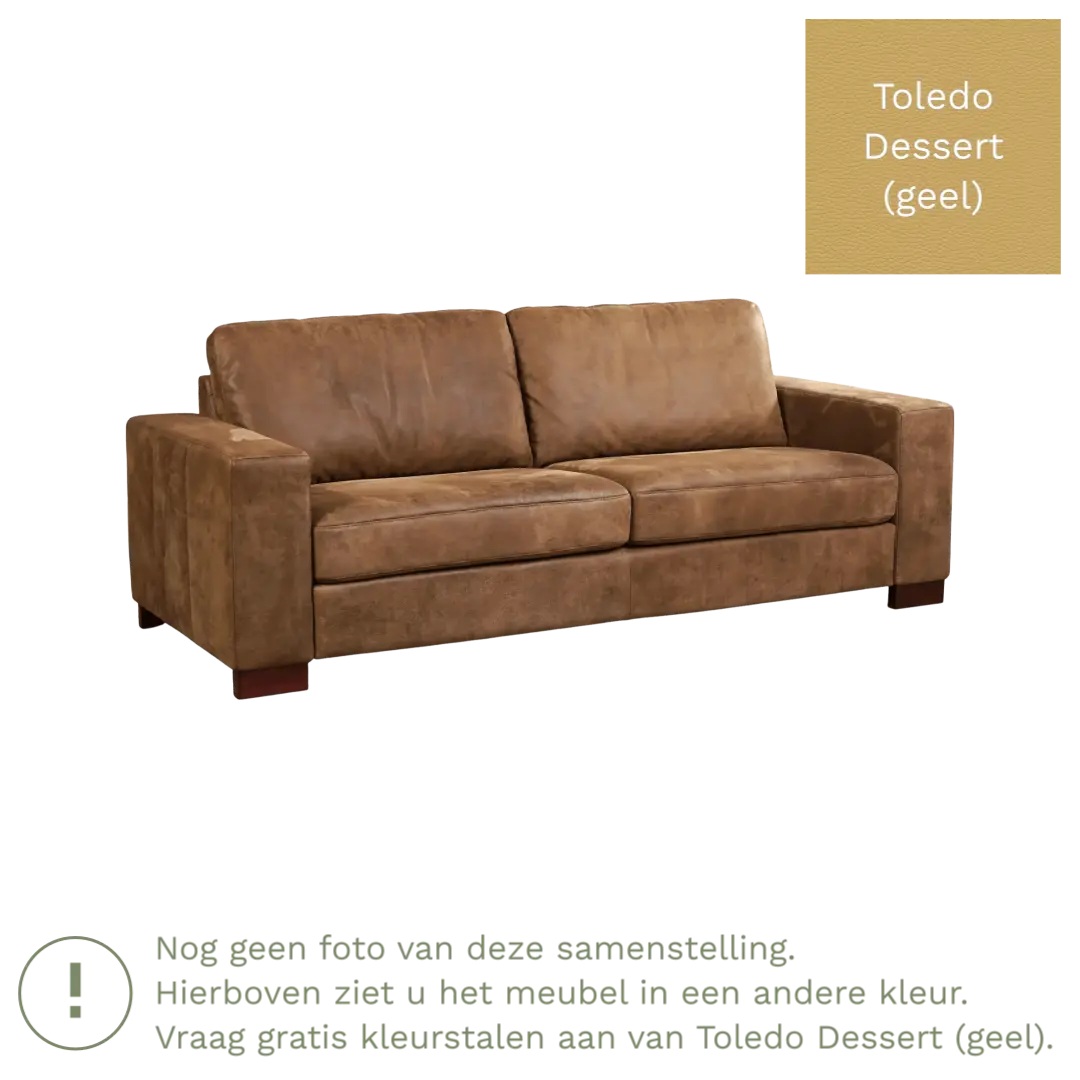 afbeelding van Leren bank Enjoy - 3 zits - Toledo Dessert (geel) - Poten hout zwart
