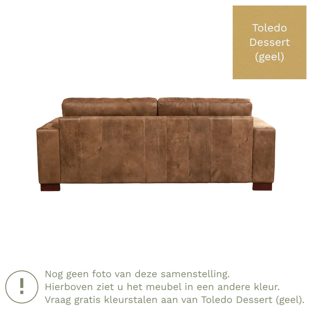 afbeelding van Leren bank Enjoy - 3 zits - Toledo Dessert (geel) - Poten hout zwart