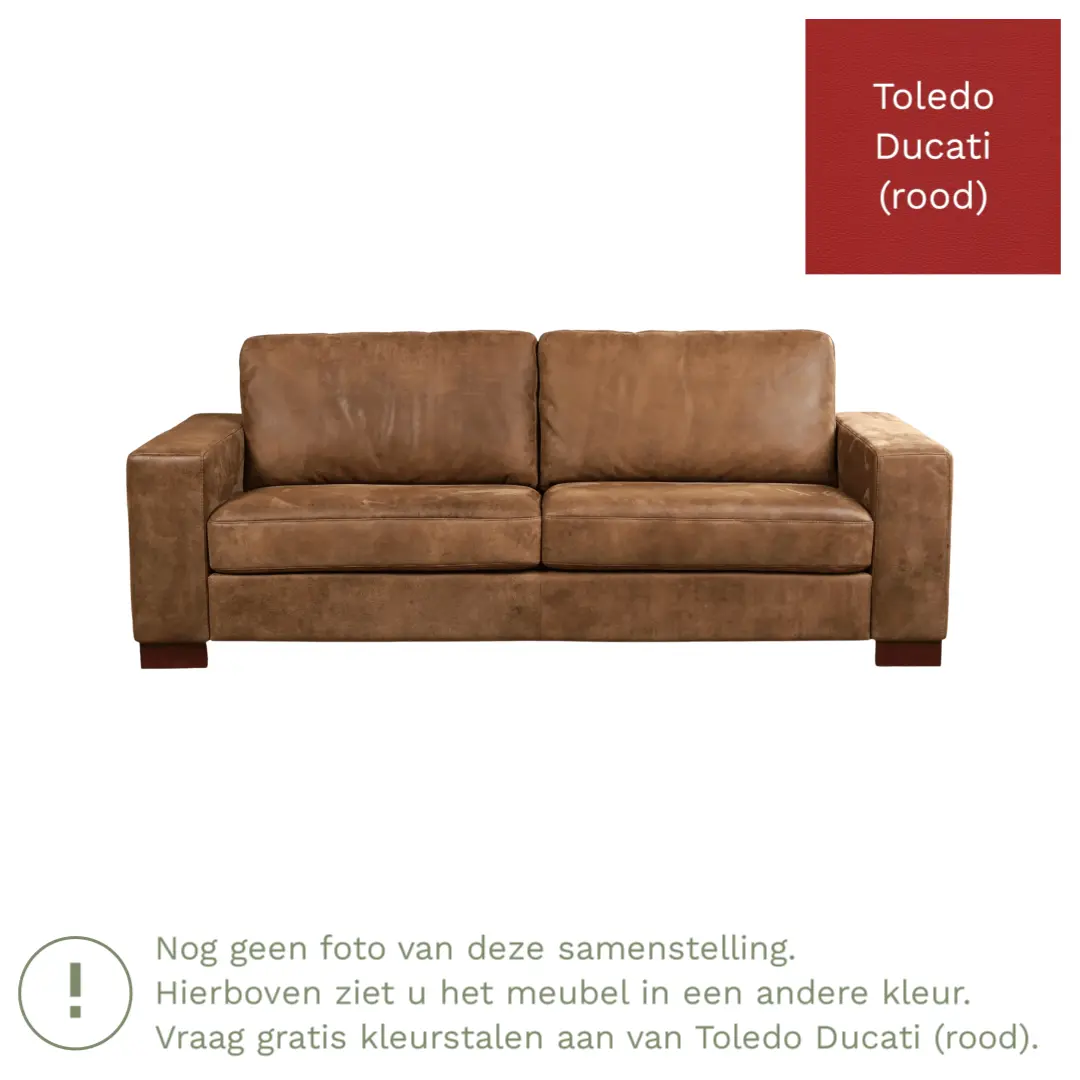 afbeelding van Leren bank Enjoy - 3 zits - Toledo Ducati (rood) - Poten hout bruin
