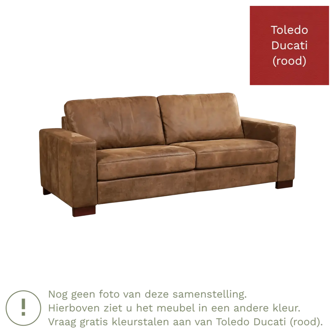 afbeelding van Leren bank Enjoy - 3 zits - Toledo Ducati (rood) - Poten hout bruin