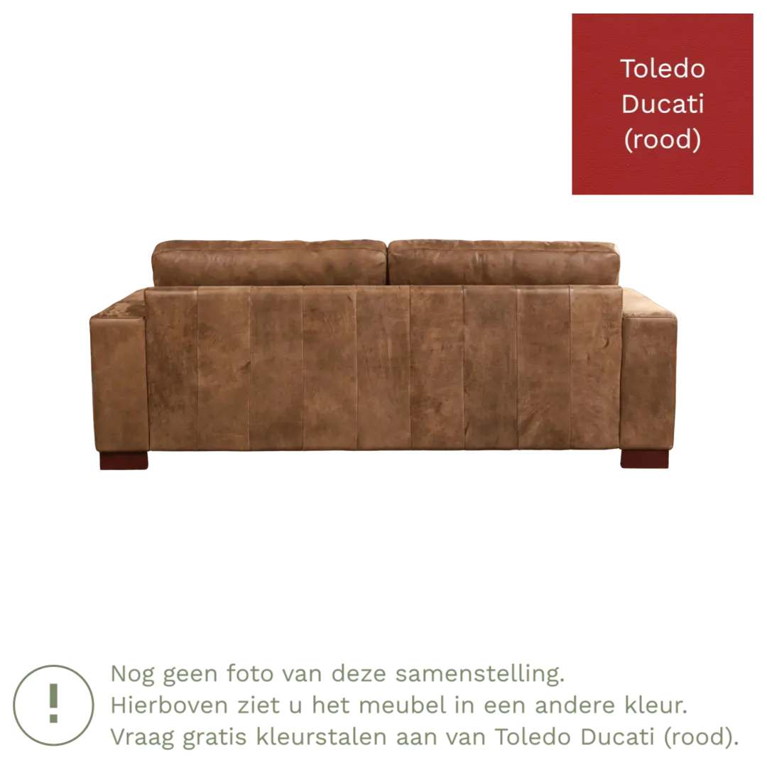 afbeelding van Leren bank Enjoy - 3 zits - Toledo Ducati (rood) - Poten hout bruin