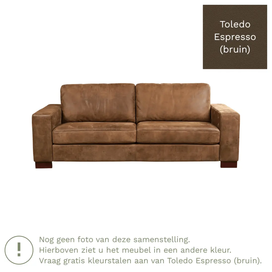 afbeelding van Leren bank Enjoy - 3 zits - Toledo Espresso (bruin) - Poten hout bruin