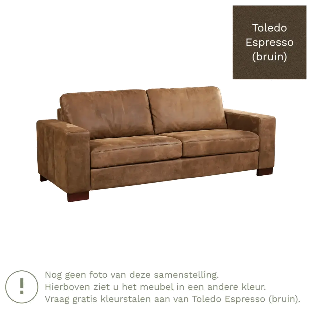 afbeelding van Leren bank Enjoy - 3 zits - Toledo Espresso (bruin) - Poten hout bruin