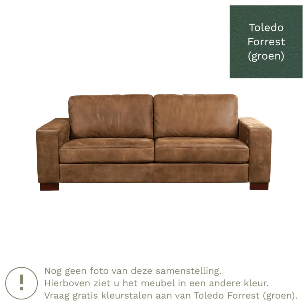 afbeelding van Leren bank Enjoy - 3 zits - Toledo Forrest (groen) - Poten hout bruin