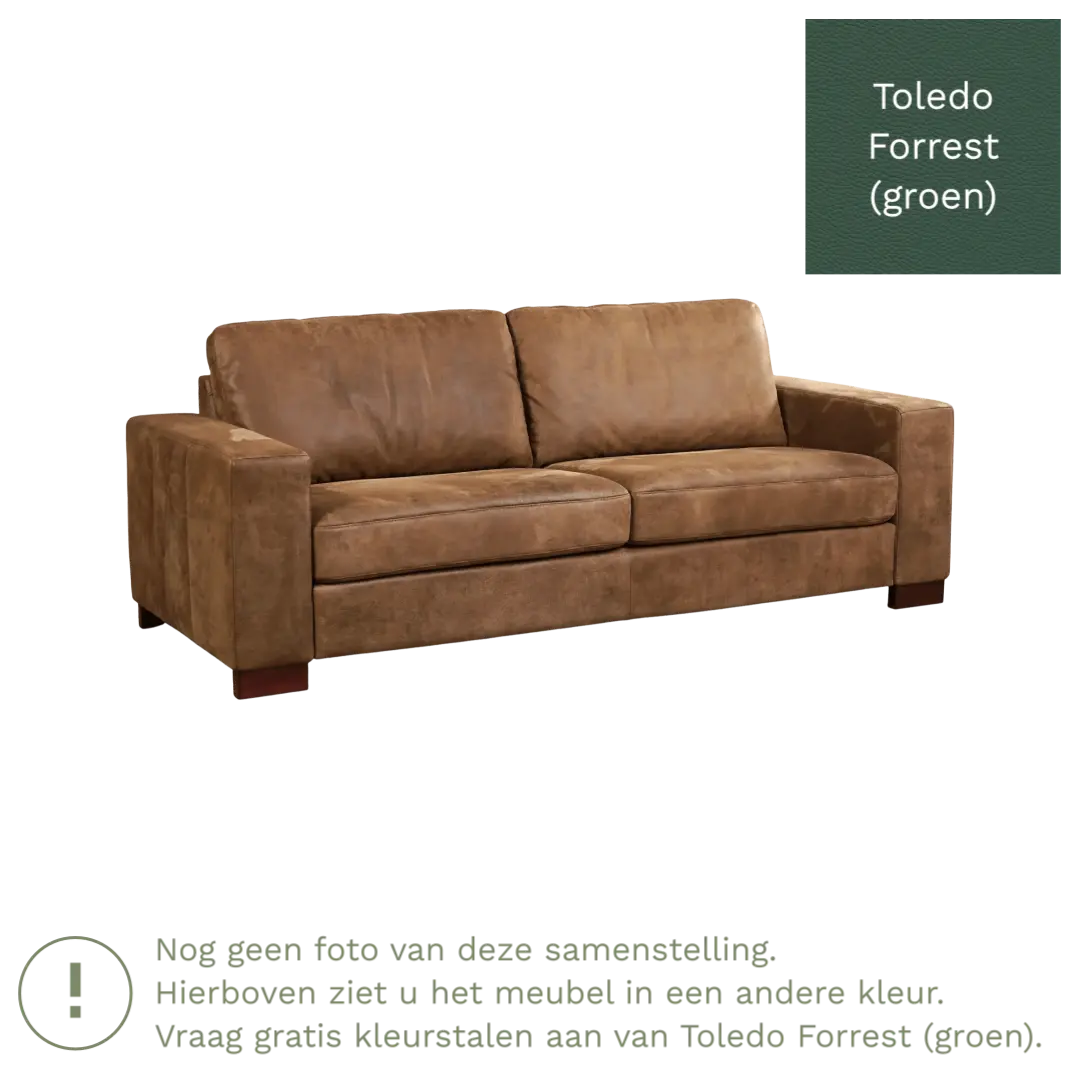 afbeelding van Leren bank Enjoy - 3 zits - Toledo Forrest (groen) - Poten hout bruin