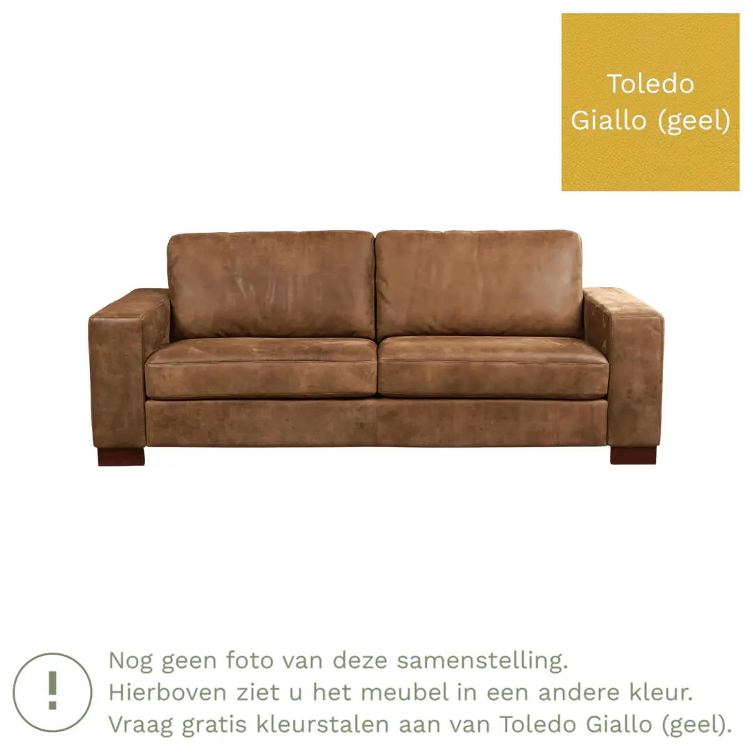 afbeelding van Leren bank Enjoy - 3 zits - Toledo Giallo (geel) - Poten hout bruin