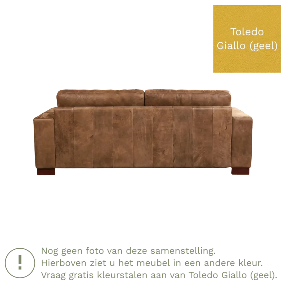 afbeelding van Leren bank Enjoy - 3 zits - Toledo Giallo (geel) - Poten hout bruin