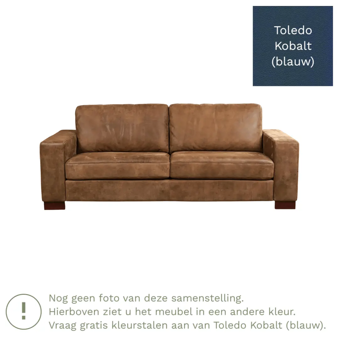 afbeelding van Leren bank Enjoy - 3 zits - Toledo Kobalt (blauw) - Poten hout bruin