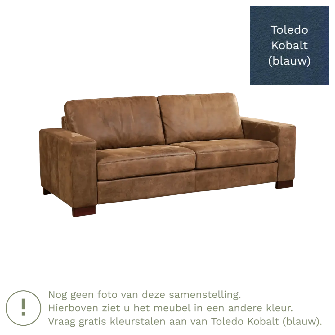 afbeelding van Leren bank Enjoy - 3 zits - Toledo Kobalt (blauw) - Poten hout bruin