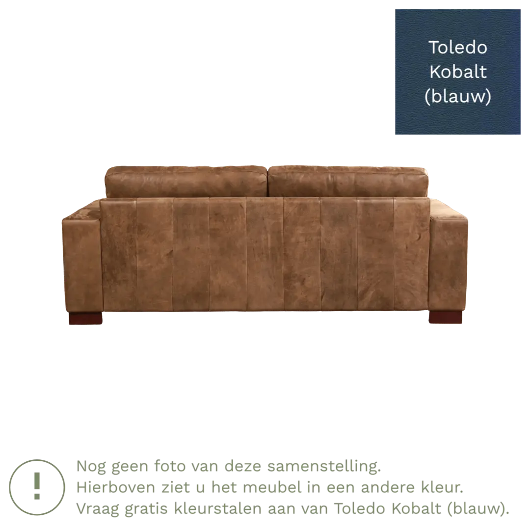 afbeelding van Leren bank Enjoy - 3 zits - Toledo Kobalt (blauw) - Poten hout bruin