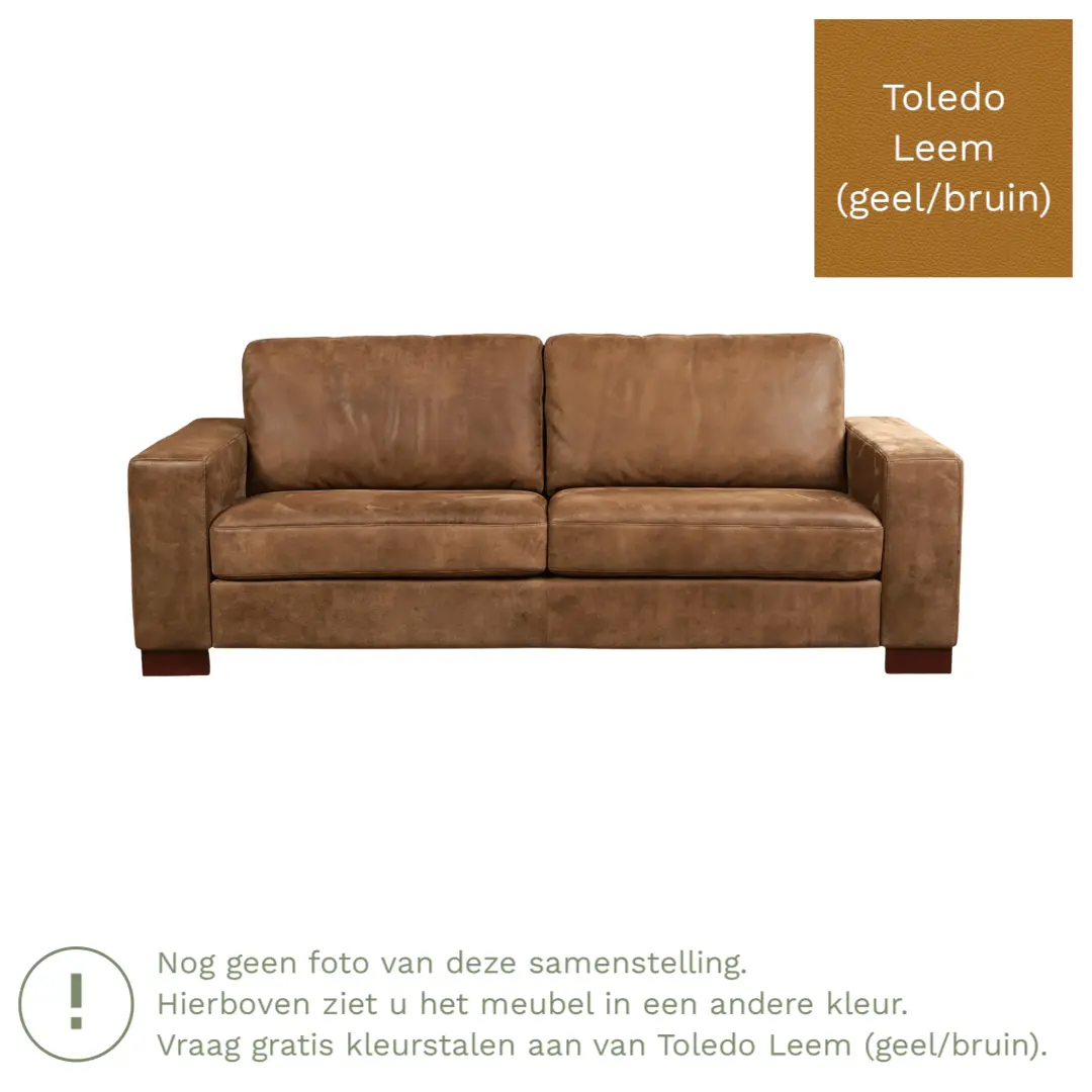 afbeelding van Leren bank Enjoy - 3 zits - Toledo Leem (geel/bruin) - Poten hout bruin