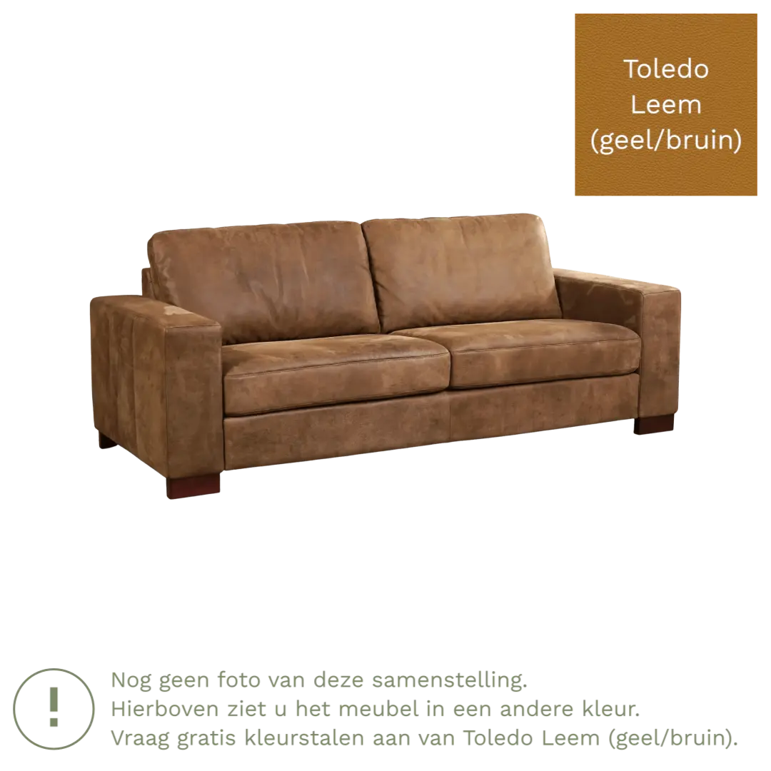 afbeelding van Leren bank Enjoy - 3 zits - Toledo Leem (geel/bruin) - Poten hout bruin