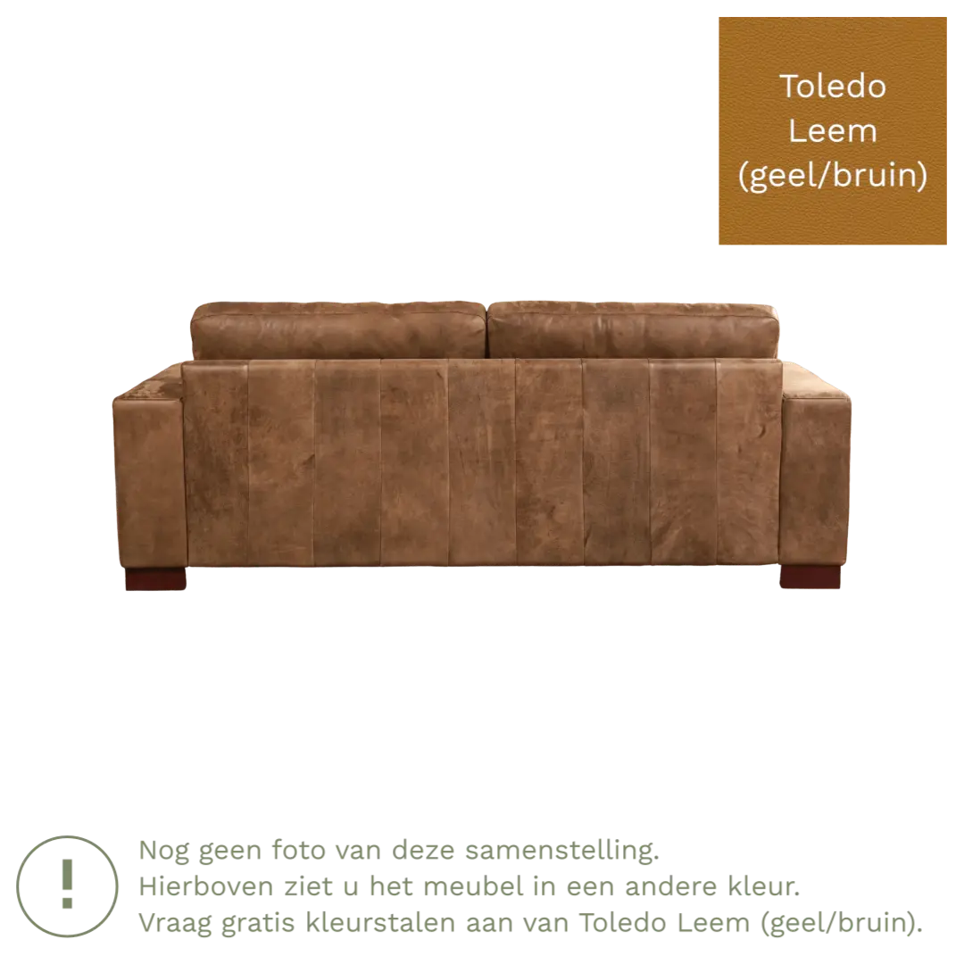 afbeelding van Leren bank Enjoy - 3 zits - Toledo Leem (geel/bruin) - Poten hout bruin