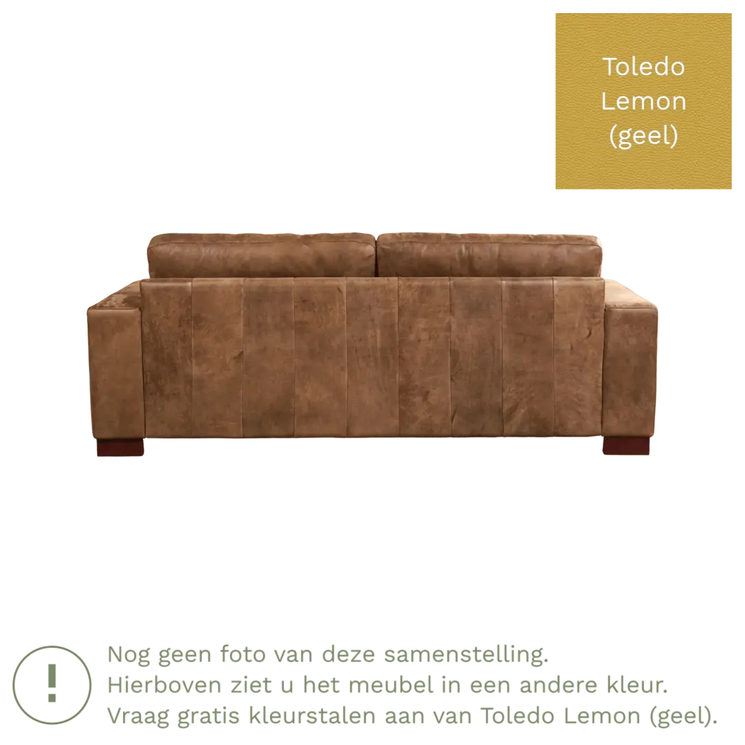 afbeelding van Leren bank Enjoy - 3 zits - Toledo Lemon (geel) - Poten hout zwart