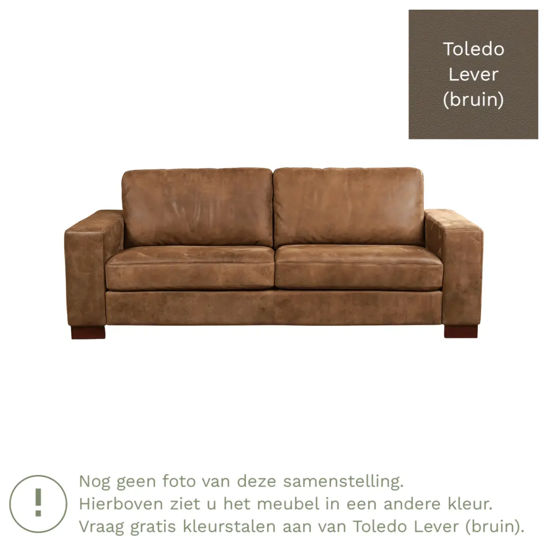 afbeelding van Leren bank Enjoy - 3 zits - Toledo Lever (bruin) - Poten hout zwart