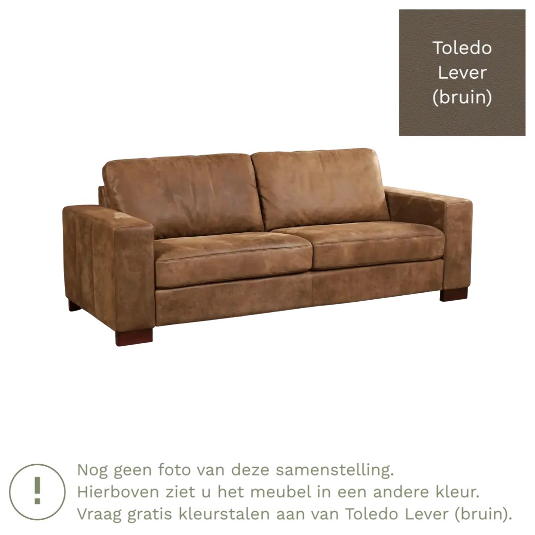 afbeelding van Leren bank Enjoy - 3 zits - Toledo Lever (bruin) - Poten hout zwart