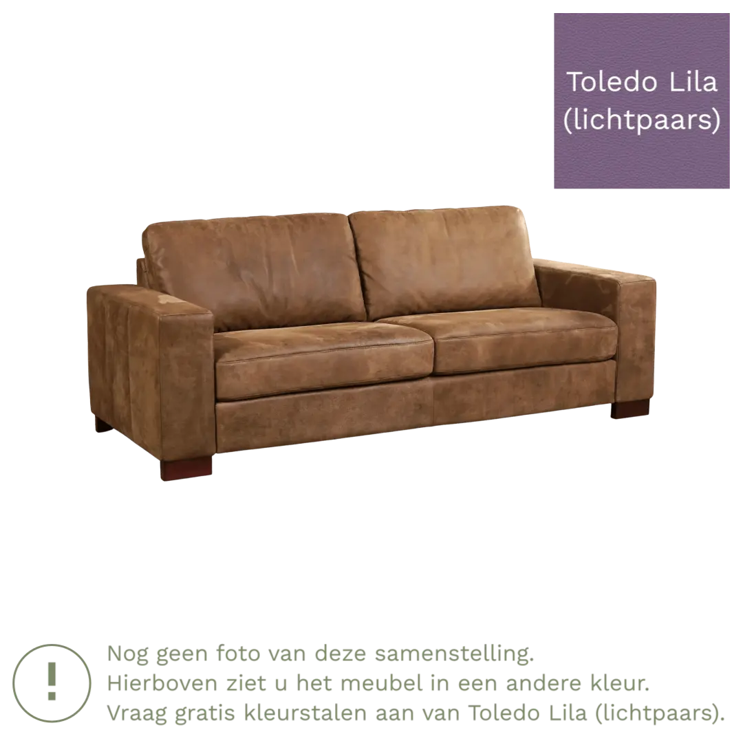 afbeelding van Leren bank Enjoy - 3 zits - Toledo Lila (lichtpaars) - Poten hout bruin